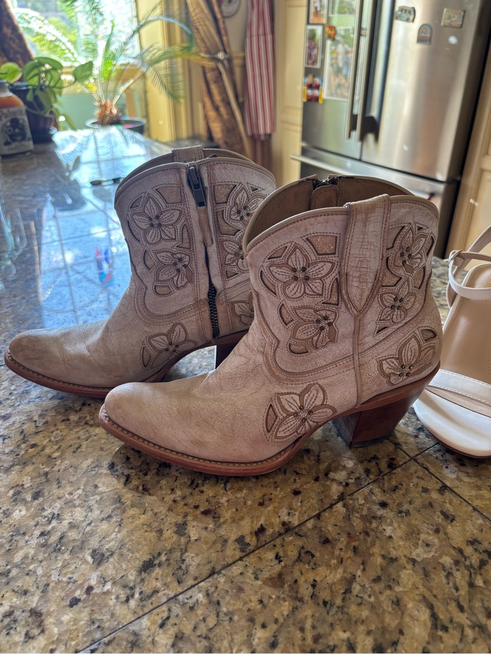 Shyanne Cream Floral Embroidered Ankle Cowboy Boots bridal